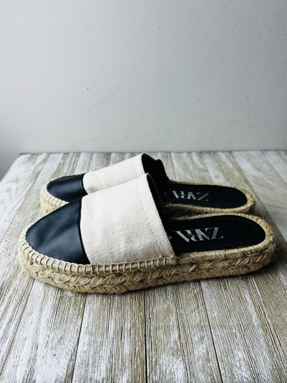 ZARA CANVAS CAP TOE ESPADRILLE SLIDES SHOES SIZE 36 (5.5)